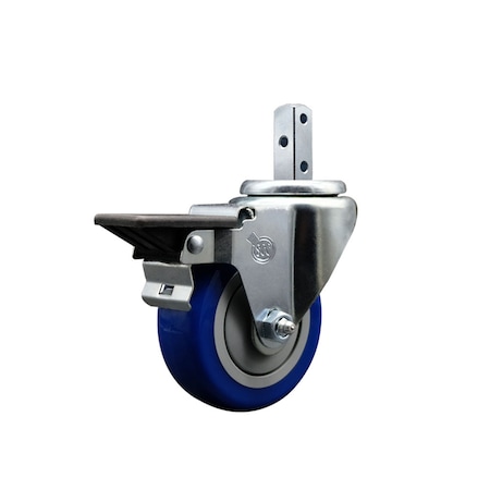 Service Caster 3.5'' Blue Polyurethane Wheel Swivel 3/4'' Square Stem Caster with Brake SCC-SQ20S3514-PPUB-BLUE-PLB-34